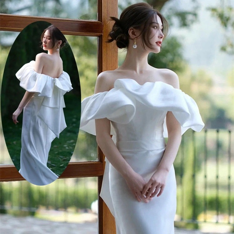 ホワイト　ウェディングドレス　マーメイド　オフショルダー ロングドレス ウェディングドレス パーティードレス　二次会ドレス　ブライダル　撮影　XS/S/M/L/XL/2XL/3XL　レディース　ド