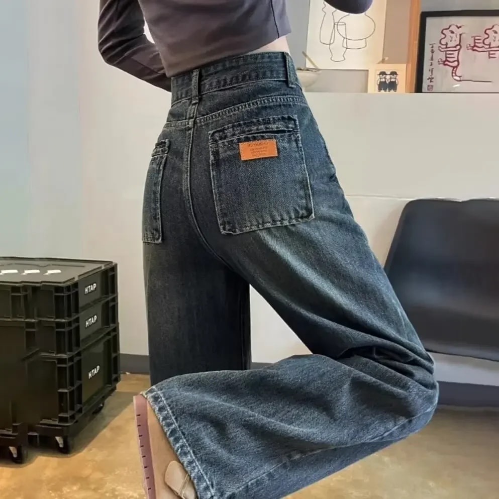 女性用ヴィンテージワイドレッグジーンズハイウエストルーズフィットドレープ厚手ストレートレッグパンツ新品中国本土24 - AliExpress 200000345