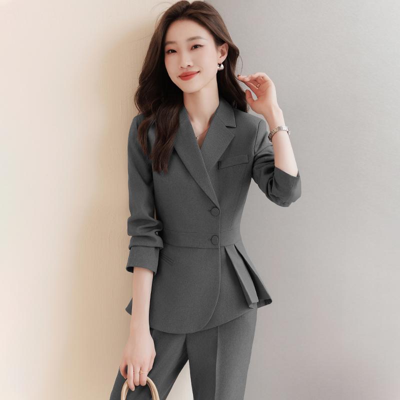 レディース スーツ ジャケット パンツ 女性用 おしゃれ シンプル ホテル フロント 作業着 高級感 セット 通勤 女性 フォーマル ワークウェア ブラック ドレープ
