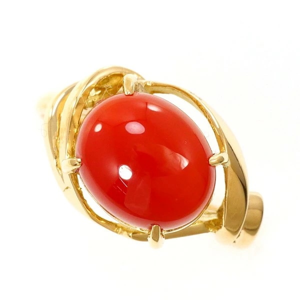 K18 18金 YG イエローゴールド リング 指輪 10号 サンゴ ジュエリー 中古