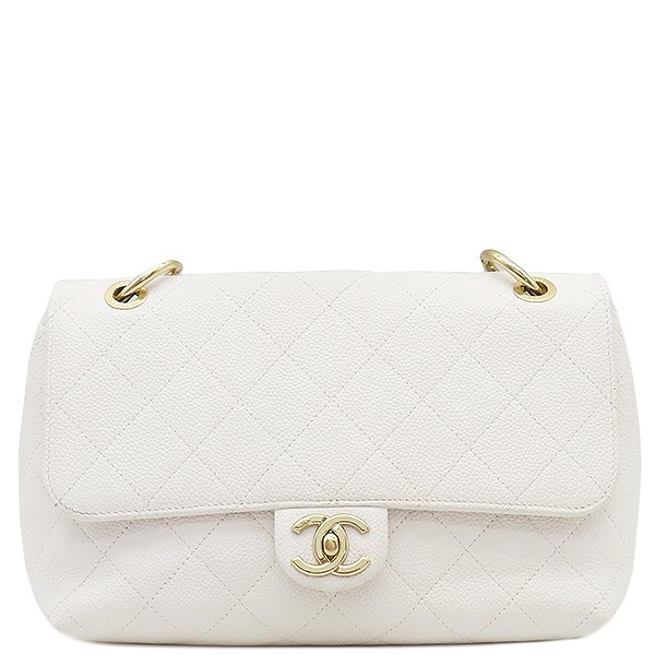 シャネル CHANEL 2WAYバッグ ココマーク チェーンショルダー キャビアスキン ホワイト シャンパンゴールド金具 白 29******【中古】