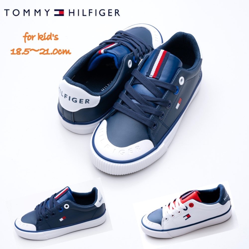 トミーヒルフィガー キッズ スニーカー TH ANDIE VULC 2.0 歩きやすい ポリウレタン ベーシック ローカット 白/レッド/ネイビー 18.5cm21.0cm シンプル キレイ
