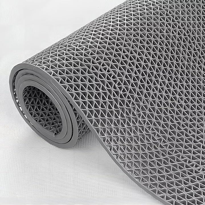 業務用滑り止めマット PVC ゴムマット 歩行滑り止めマット 厚さ4.5mm 透水マット 穴あき 風呂マット プール下マット 玄関マット 屋外 抗菌 速乾(グレー, 1.2x15m)