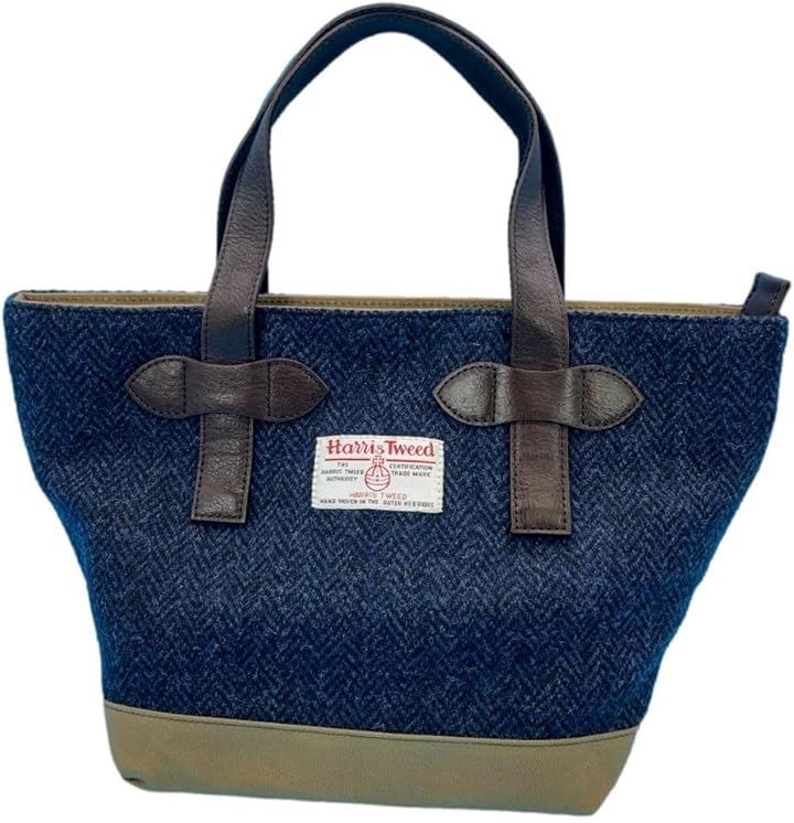 Harris Tweed ハリスツイードｘパラフィン帆布の横型手提げトート牛革付属天ファスナー付き WG2423-NVH(NVH)