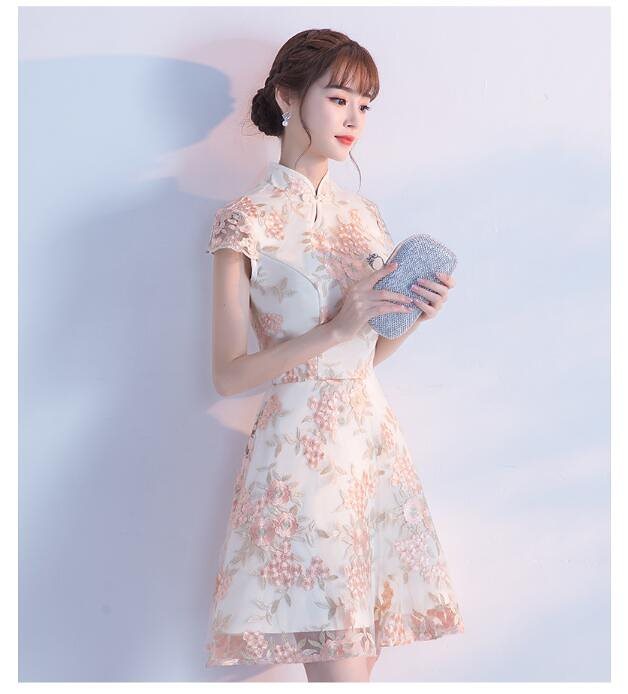 立ち襟 ミニドレス ウエディングドレス レースドレス ミディアムドレス 大人気 着痩せ効果 お呼ばれ