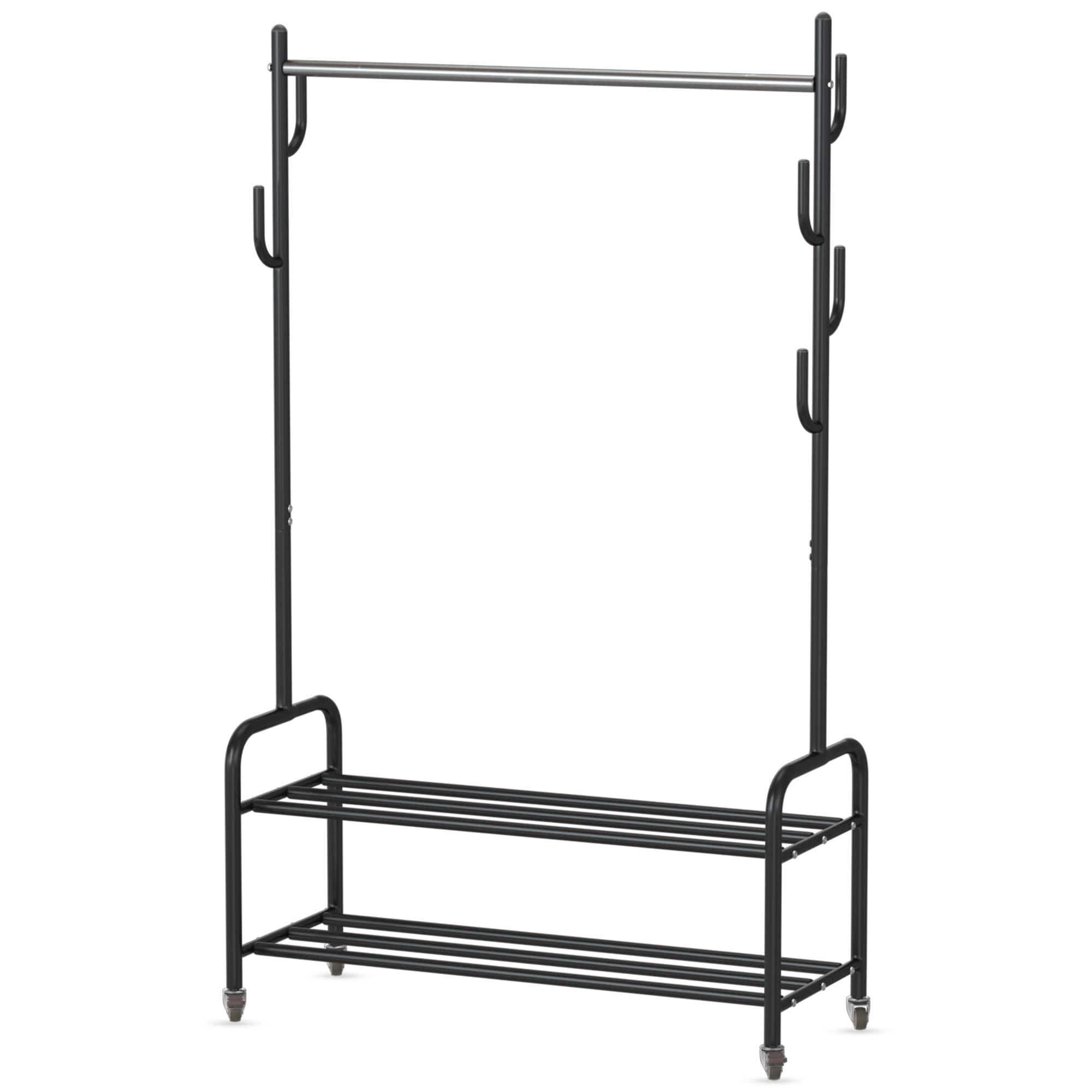 VICERII ハンガーラック 多機能収納 おしゃれ 洋服ラック 頑丈 防サビ キャスター付き 洋服掛け 衣類収納 組立簡単 スリム スチール製 室内干し パイプハンガー 両側のフック付き 棚付き 耐