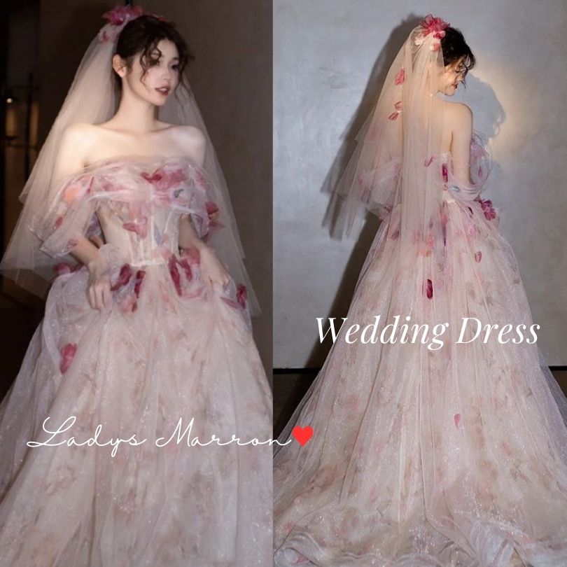 2点購入で200円割引期間限定オファー ウェディングドレス ウエディングドレス プリンセスドレス お色直し ピンクドレス イブニングドレス ロングドレス 黒 前撮りドレス パーティドレス オフショル