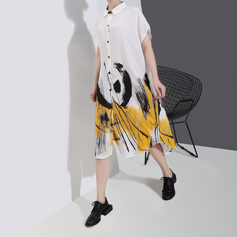 ワンピース ノースリーブ 春 夏 カジュアル シャツワンピース ひざ丈 襟付き 前開き 白 ホワイト ワンサイズ ゆったり ジャスト カジュアル おしゃれ リラックス 柄 スタイル 着回し 普段使い