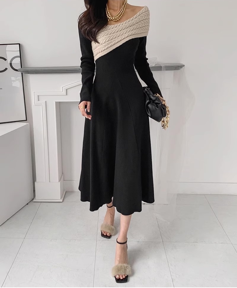 ニットワンピース ワンショルダーニットワンピース Aラインワンピース ニット レディース お呼ばれコーデ パーティー デート 綺麗め a4667