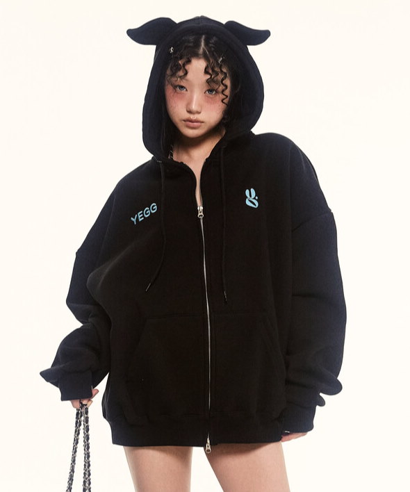 Qoo10 YEGG Wing hoodie ロゴ ファスナー