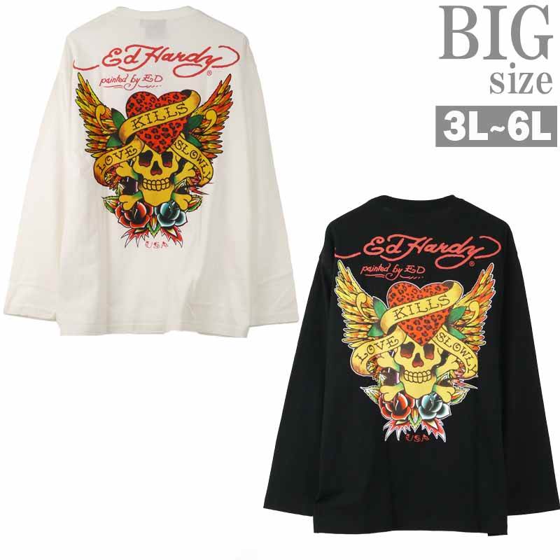プリントTシャツ 長袖 大きいサイズ メンズ ドクロ スカル Ed Hardy お洒落 デザイン TC050728-07