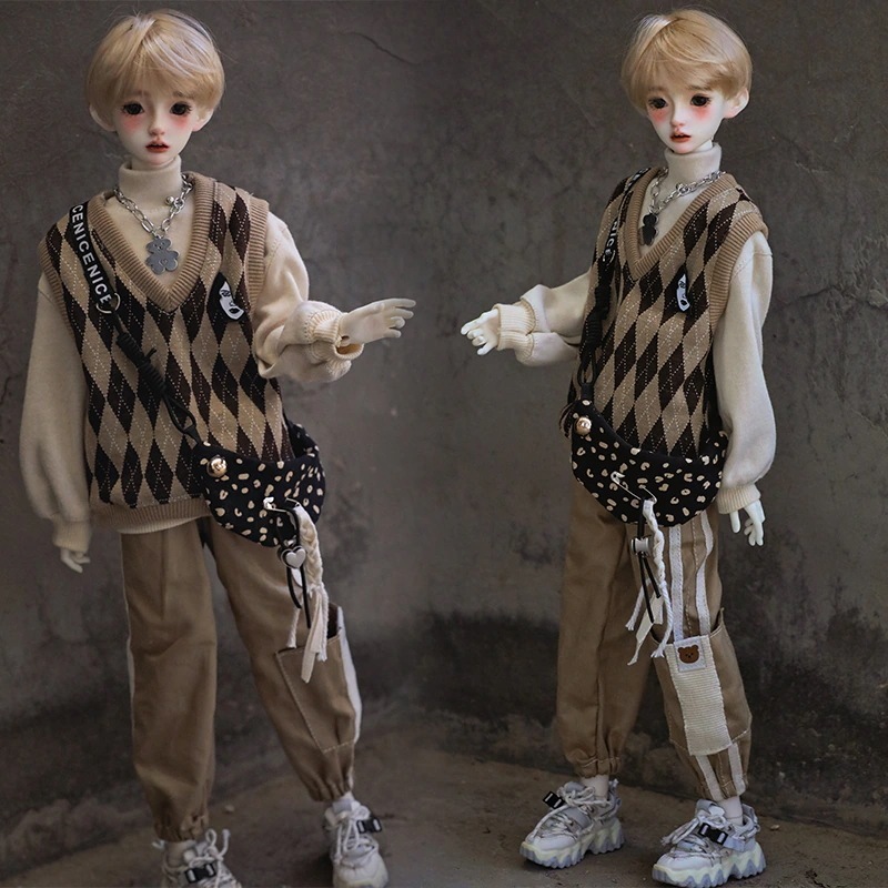 BJDドール服 人形用衣装セット ベスト ハイネックパーカー パンツ ネックレス ブローチ 5点 カジュアル MSD/YOSD/1/5サイズドール人形用