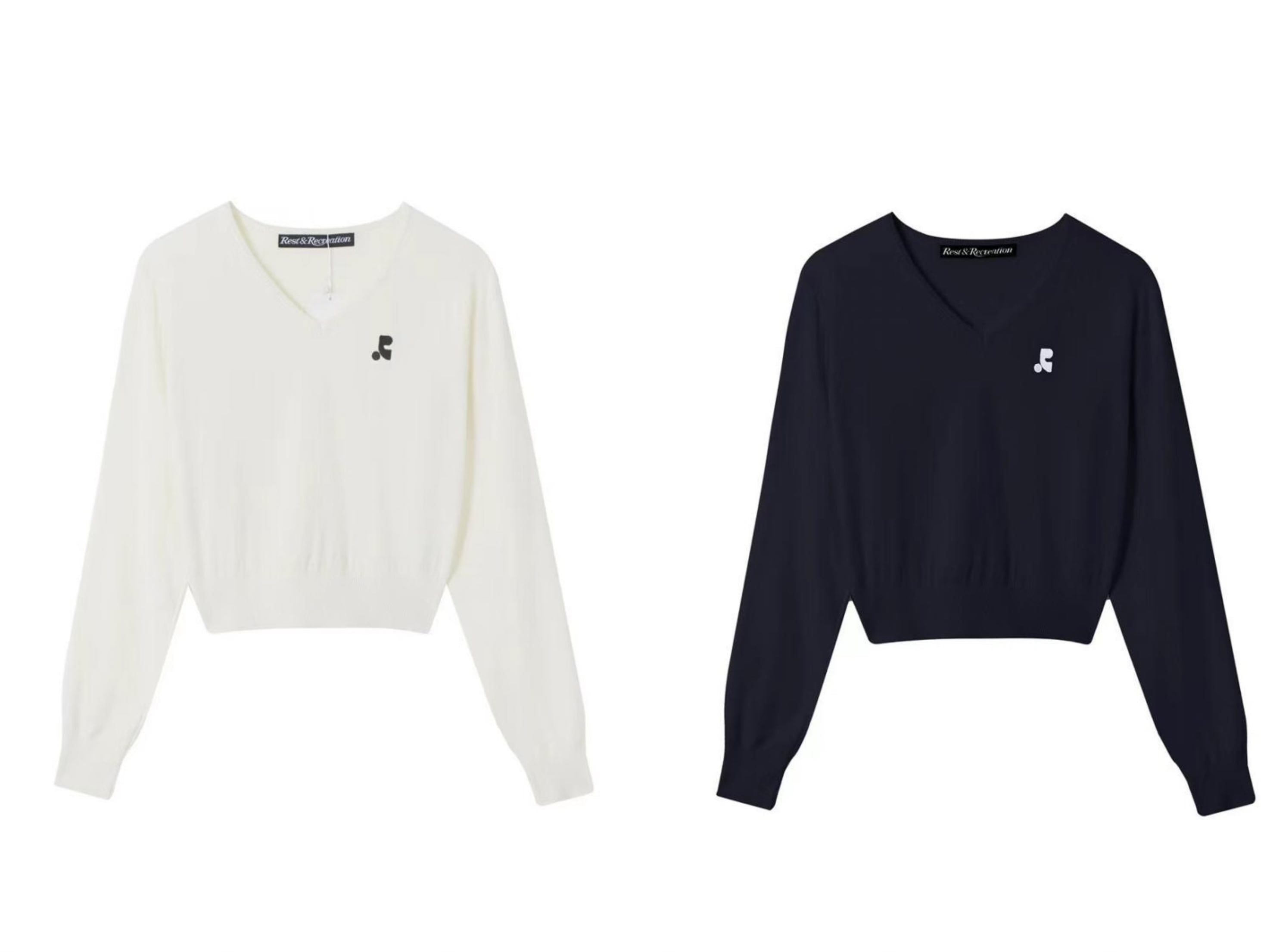 新品 Rest&Recreation ニットトップス 刺繍入 V-NECK CROPPED KNIT 2カラー選択可能 5,502円