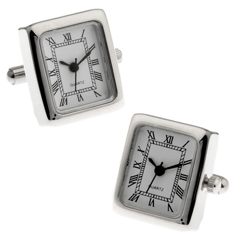 カフスボタン カフス シルバー スクエアー 時計付 カフリンクス メンズアクセサリー
