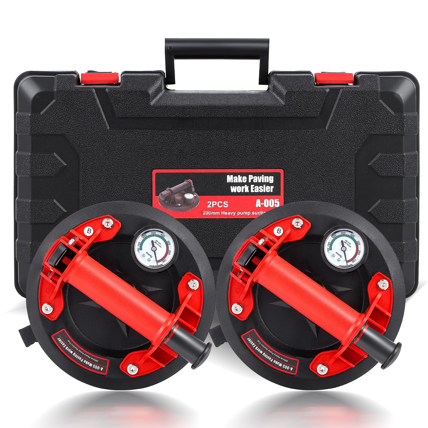 Bonvoisin バキュームリフター 2個セット 真空吸盤 手動式 1個耐荷重130kg 200mm 圧力計付き 超強力 サクションカップ ガラス タイル 硝子 アルミ板 鉄板 マーブル 建材 荷物