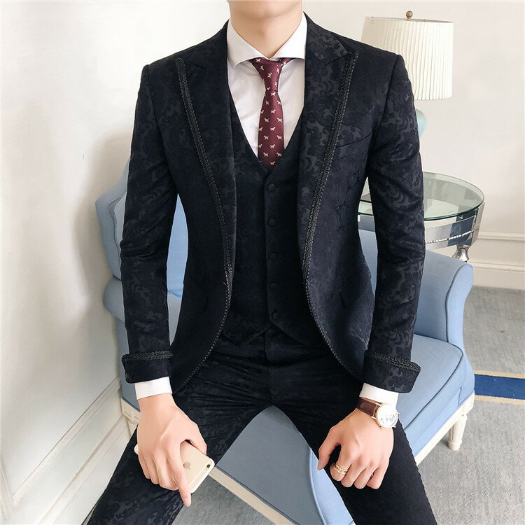 スリムフィットスーツ　3ピーススーツスーツメンズ　総柄　カジュlアルスーツ　パーティー/結婚式/宴会/二次会/披露宴/通勤/卒業式/面接/入学式　落ち着いたスーツ 19,523円