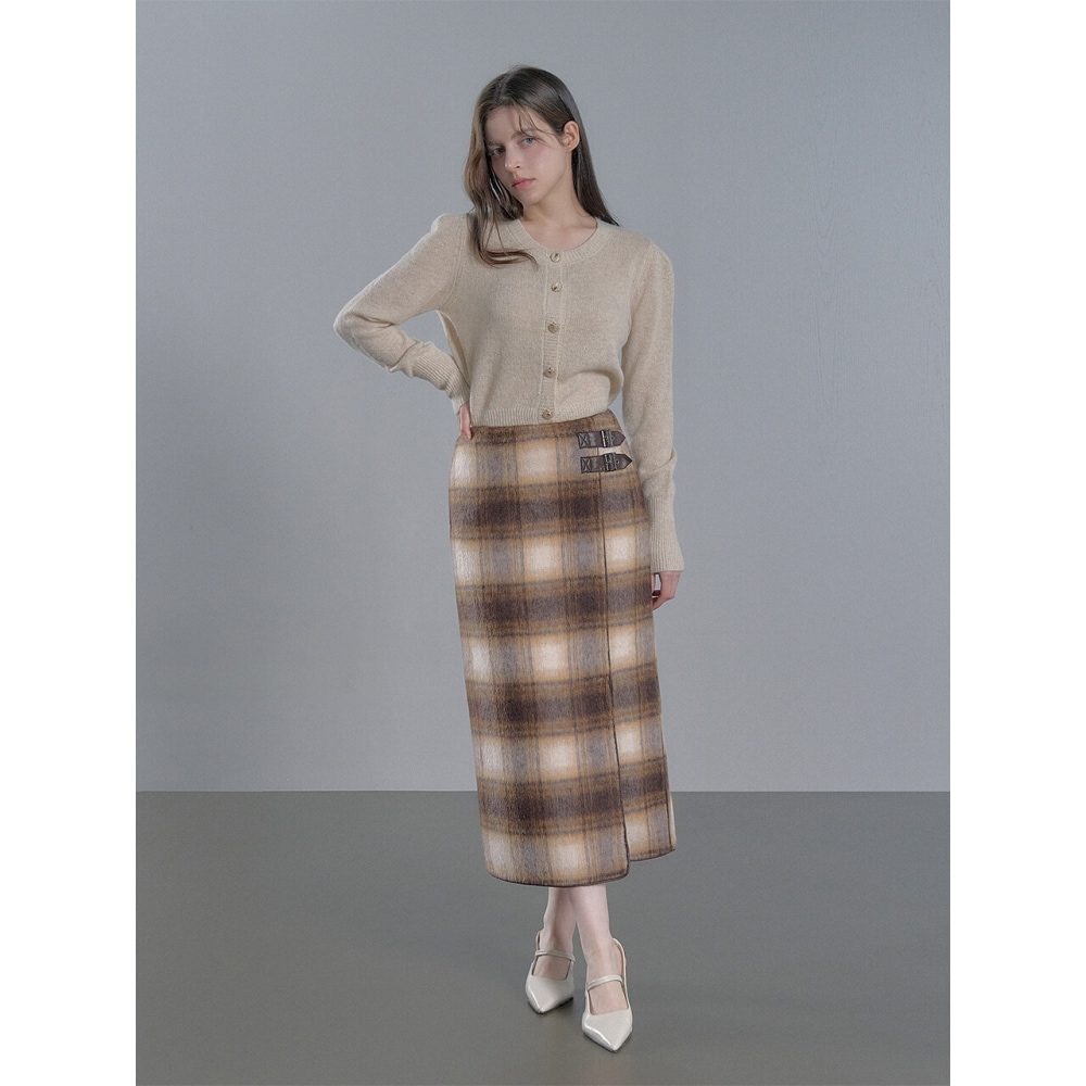 Sisterhood アルパカレザーポイントスプリットロングスカートブラウンブラック