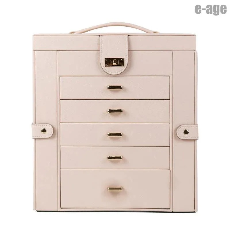 メガ割 ジュエス クリスタル 木製 大容量 可愛い 姫系 ネックレス 鏡付き アクセサリー収納 アクセサリーケース 宝石箱 5段 白 ピンクxh