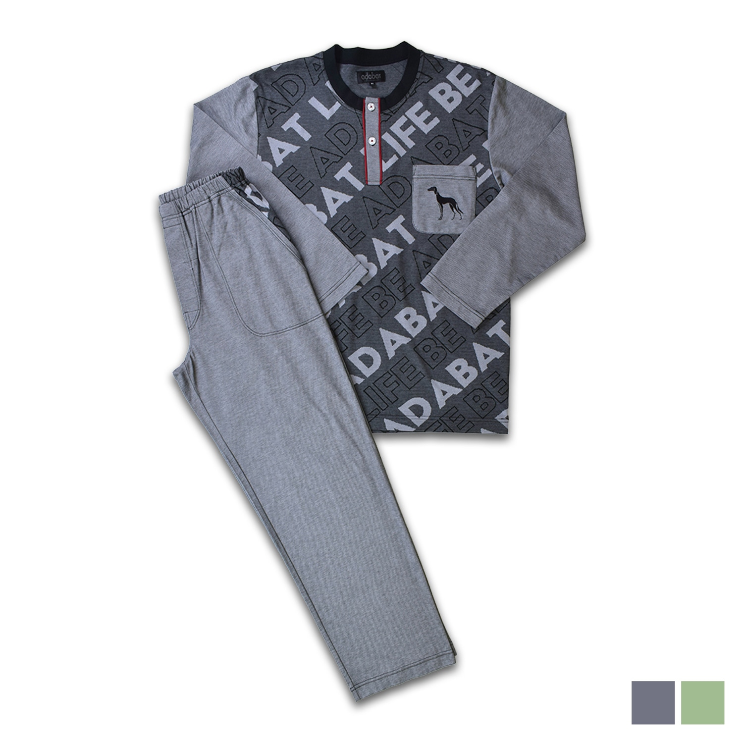 ルームウェア 部屋着 パジャマ ヘンリーネックニット セットアップ ナイトウェア 長袖 メンズ ブラック 黒 0212-95