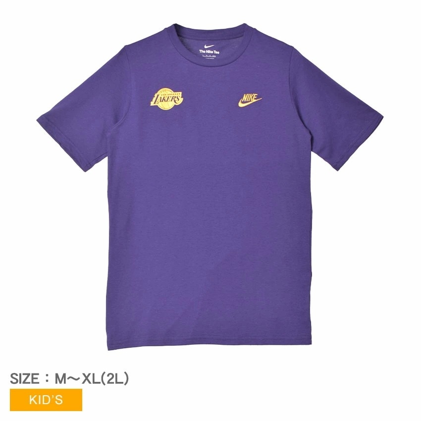 半袖Tシャツ キッズ ジュニア 子供 ESSENTIAL SS CLUB T パープル 紫 EZ2B7NBAR プリント LOS ANGELES LAKERS NBA バスケットボール クルーネック