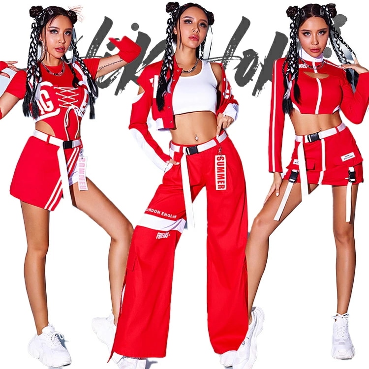赤系 ダンス衣装 レディース レッド セクシー ダンスウェア 長ズボン スカート へそ出し セットアップ 社交ダンス 大人 ガールズグループ ジャズダンス ヒップホップ セクシー k-pop AZZ
