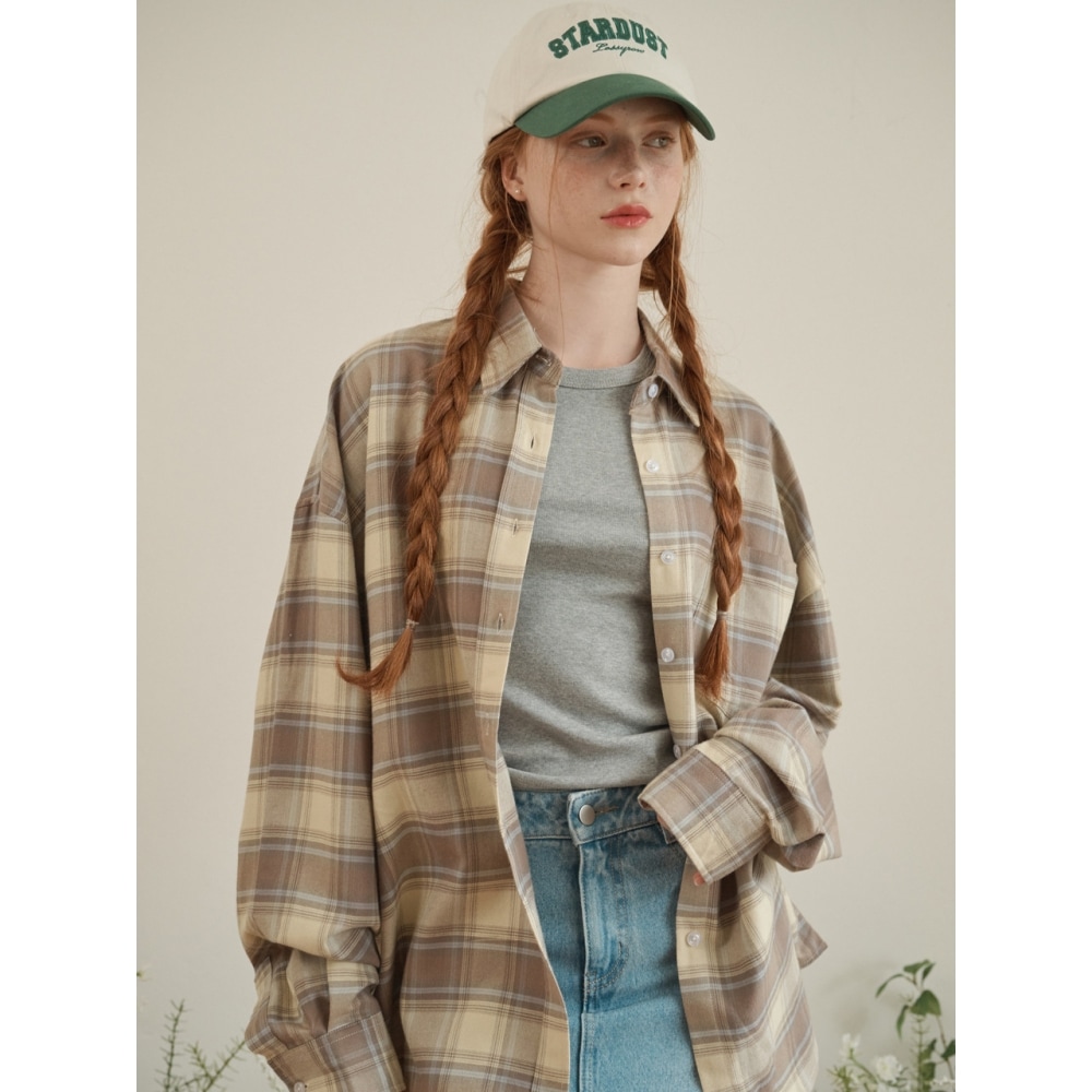 LOSSYROW オーバーサイズチェッカーシャツベージュ