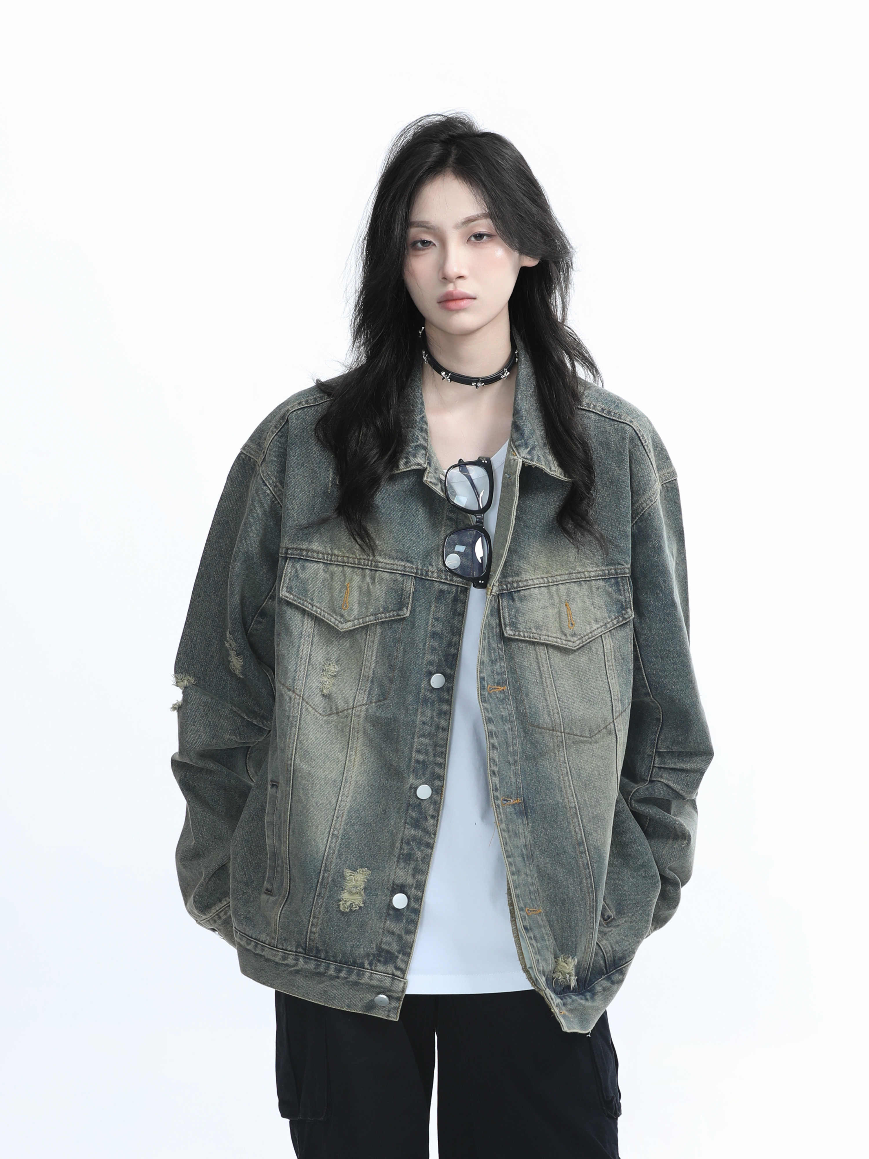 「SHANKONG」【高·品質版】【上品】2025新作 デニムジャケット アウター レトロ ゆったり 韓国ファッション レディーストップス アウター トップス セミロング トップス 24