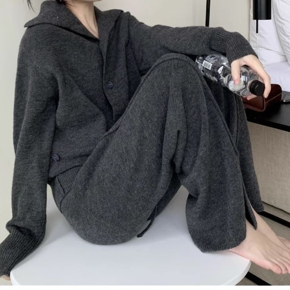 アウター二点セットセーターワイドパンツセットアップ通勤長袖セーターベーシックニット秋春作おしゃれ気質上下レディースセットアップニット福袋