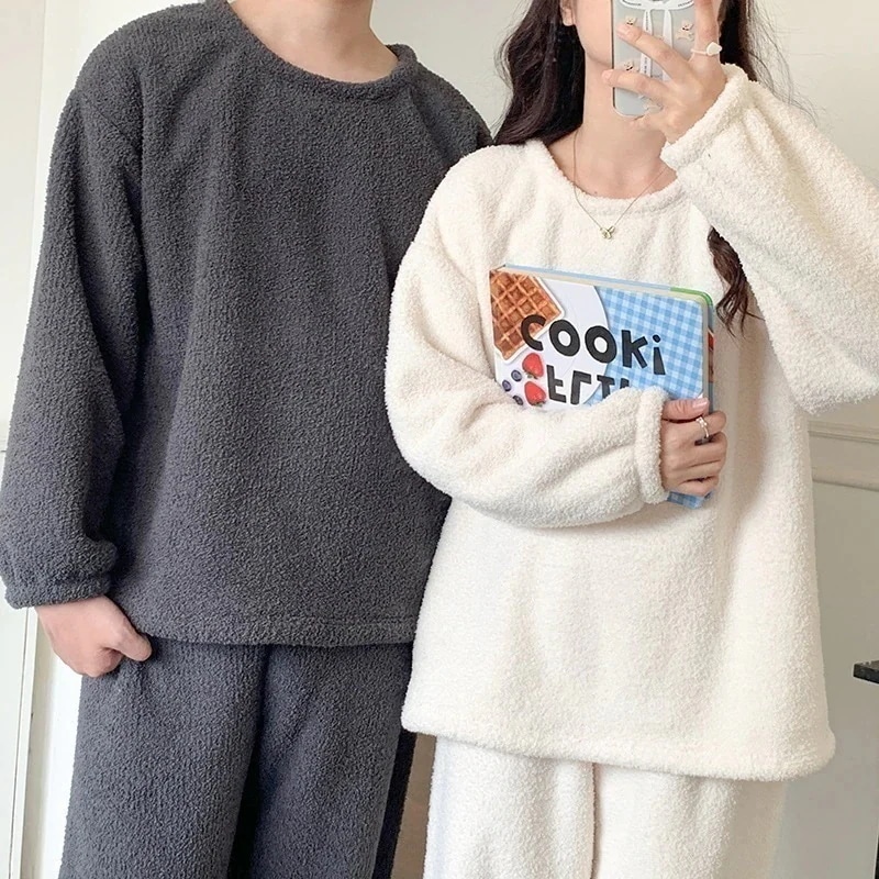 着ぐるみパジャマ 秋と冬のカップルパジャマ女性暖かいカジュアルなラウンドネックホームウェアスーツ