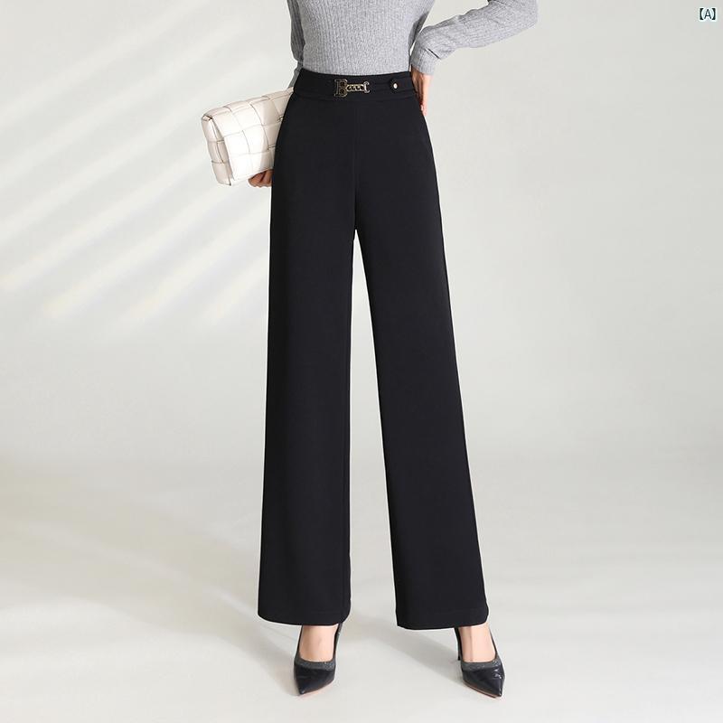 レディース　ファッション　オシャレ　シンプル 春秋 ハイウエスト ワイド レッグ パンツ 韓国 スリム ブラック カジュアル ストレート スーツ