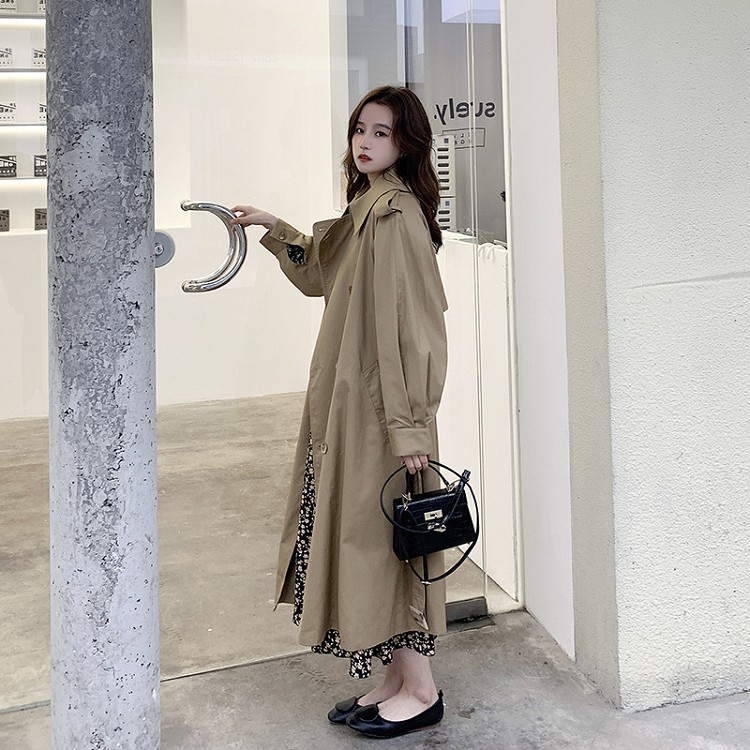 コストパフォーマンストレンチコート レディース ロング丈ジャケット カーキ スプリングコート 春コート 薄手アウター 秋服 カジュアル韓国風 バーカー