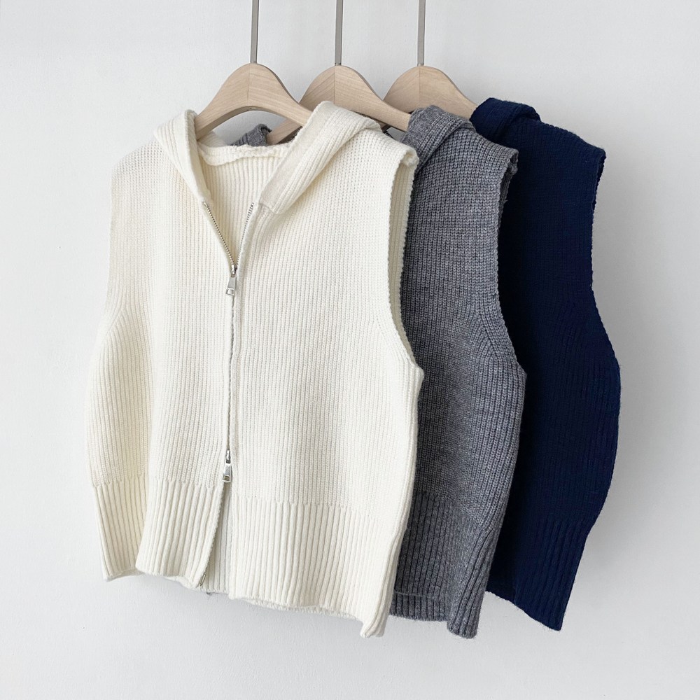 メイリー基本装備ドトムニットツーウェイ秋冬レイヤードフード執業女性女性ニットベストベストカーディガン