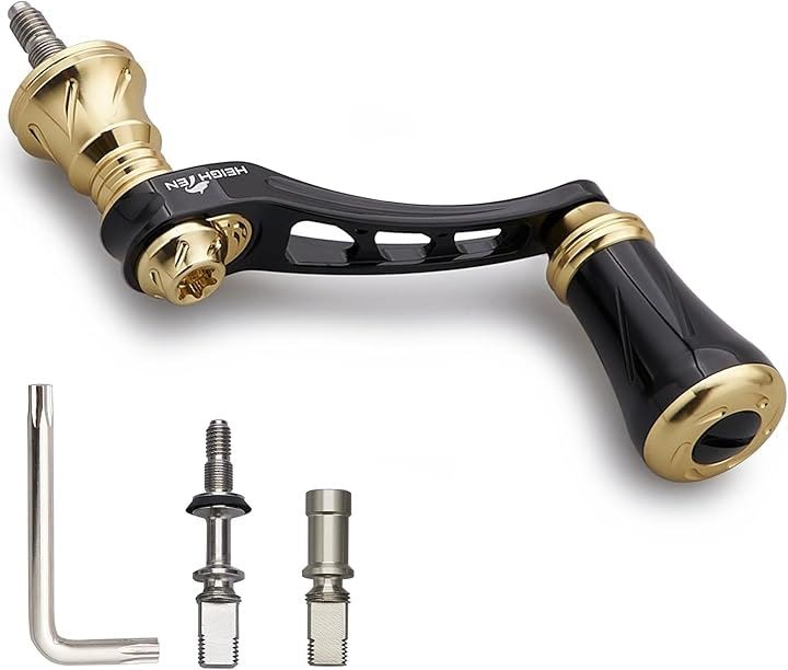 可変 リール ハンドル 19mm アルミ ノブ 搭載 シマノ ダイワ 通用 スピニングリール Arch Series(ブラック＆ゴールド, 45-50mm)