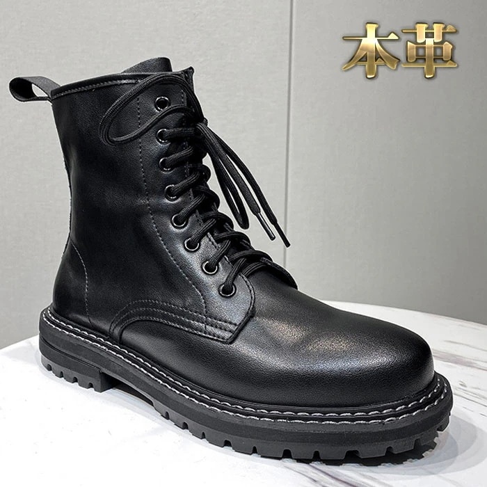 編上げブーツ ブーツ アーミーブーツ ショートブーツ ワークブーツ シークレットシューズ 柔軟性 通気性 6cmUP メンズ