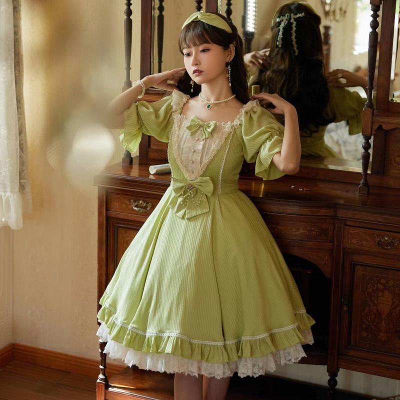 ロリィタ ロココ調 ワンピース ドレス 半袖 かわいい クラシカル クラロリ ゴスロリ 3色展開 XS-4XL