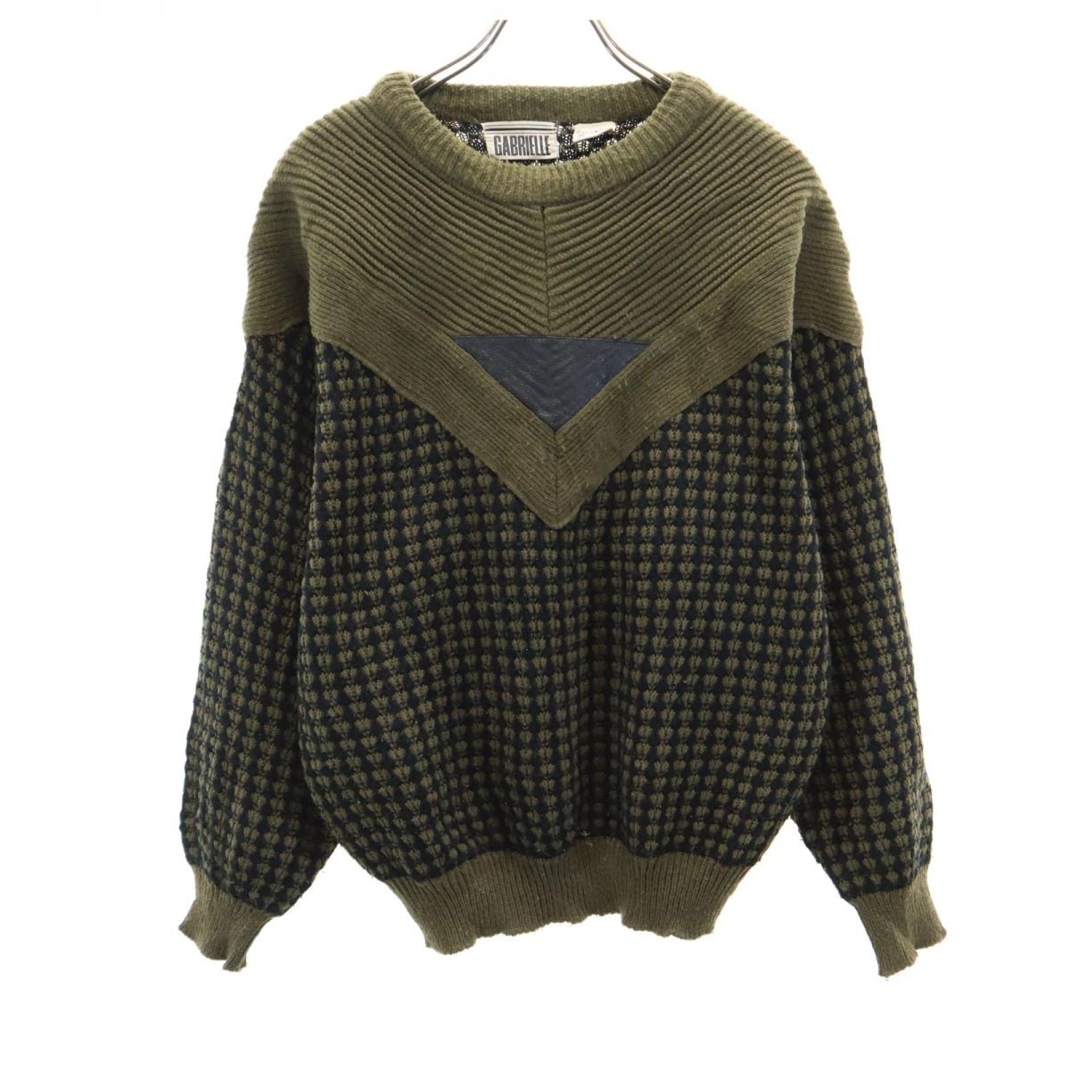 ガブリエル 80s オールド 総柄 長袖 セーター S カーキ系 GABRIELLE ニット メンズ