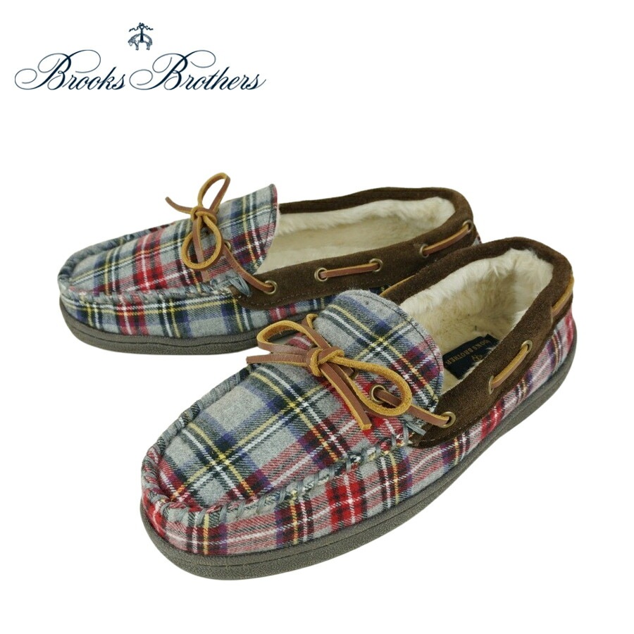 BROOKS BROTHERSブルックスブラザーズメンズ シューズCHECK MOCCASINチェック柄 モカシンGREY(グレー)灰色 赤 ブ