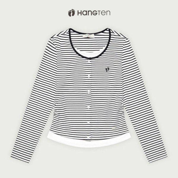 女性カーディガンストライプレイヤードTシャツ10530-131-660-45A-SH