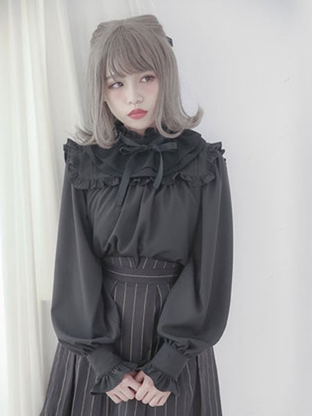 【全店任意2枚購入で100円OFF】スウィートロリータトップフリル取り外し可能な襟コットンロリータブラウス