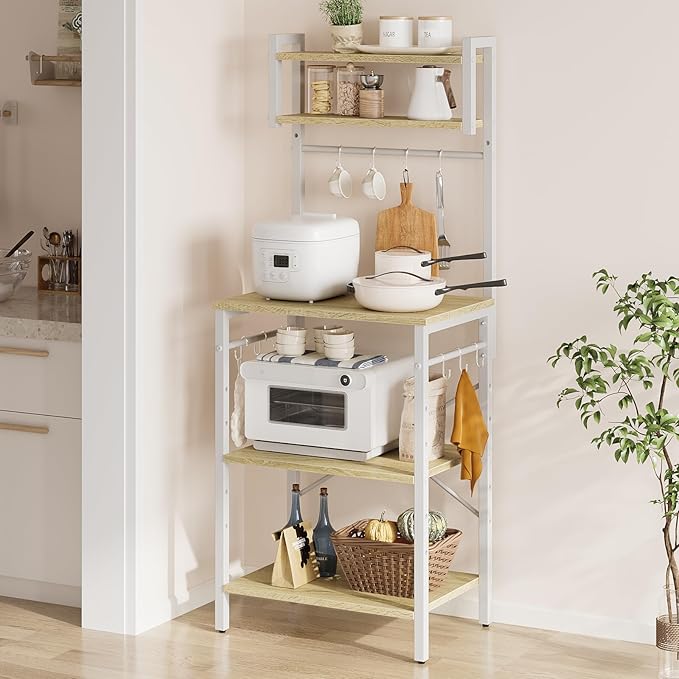 レンジラック レンジ台 幅 60cm 高さ 147.8cm 大型レンジ対応 可動棚高さ調整 Ｓ字フック 10 個付 アジャスター付 オーク調