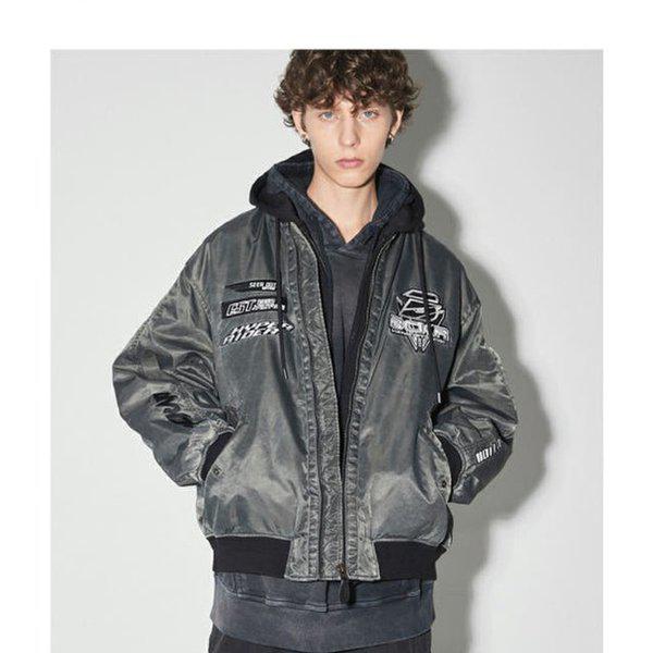 男性ピグメントフード取り外し可能パディングMA-1 -BKRB24WJP370P-DG