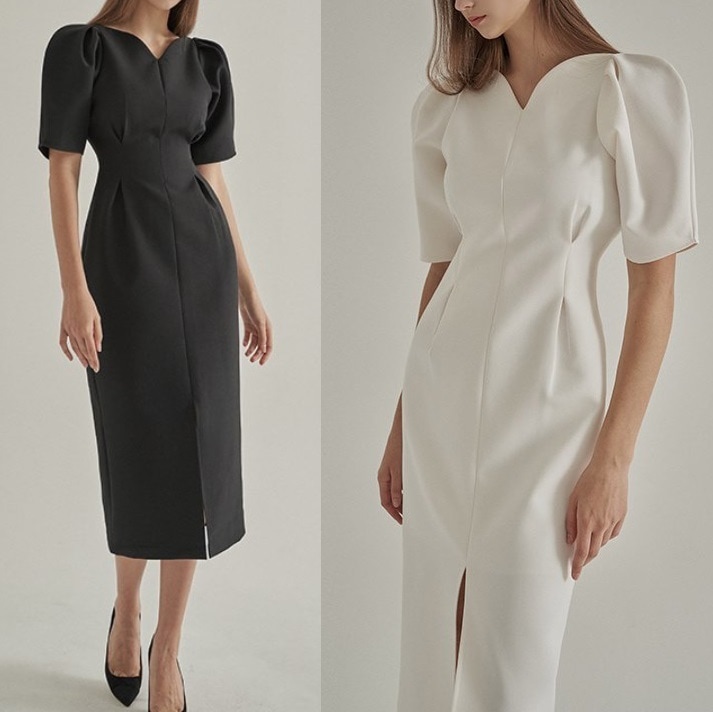 ワンピース 結婚式 袖あり 黒 白 フォーマル パーティードレス ロング 二次会 お呼ばれ パーティー 春