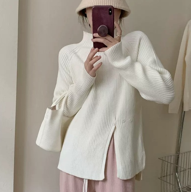 トップス デート カットソー ニットソー セーター 袖あり 長袖 お洒落 主役級 存在感 春 秋 冬 10代 20代 30代 個性的 ホワイト カーキ ブラック S M L XL エレガント