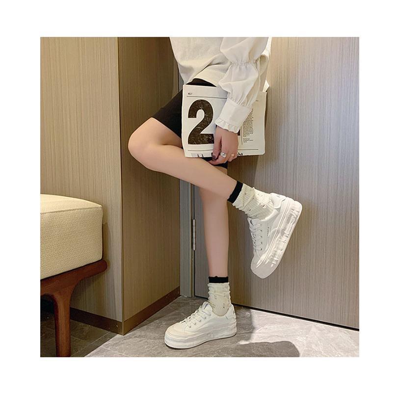 スニーカー 滑り止め レースアップ スポーツ 厚底スニーカー 4cm シューズ PUスニーカー カジュアル フラットシューズ レディース 厚底 ミドルカットスニーカースリッポンその他 スニーカー