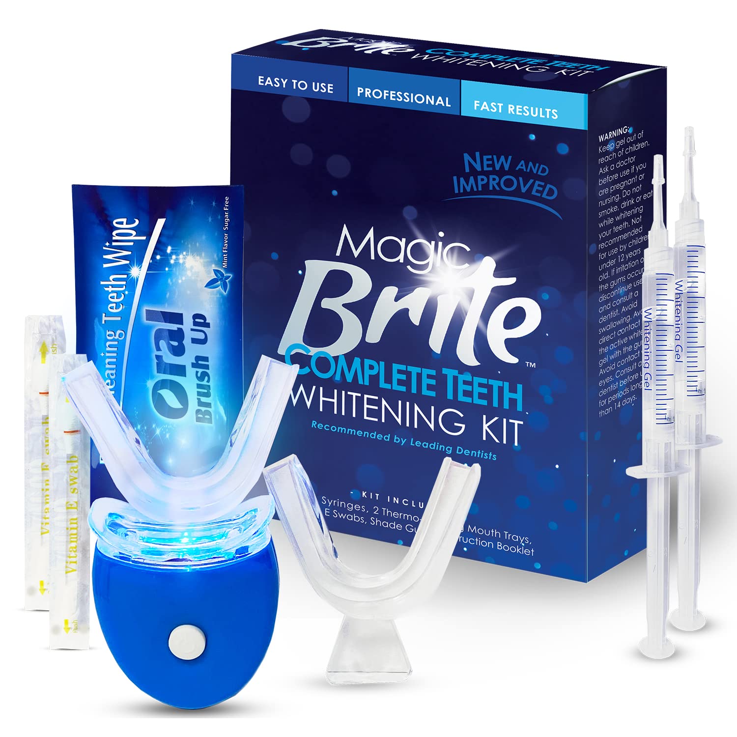 家庭用ホワイトナーのMagicBrite Complete Teeth Whitener - LEDライト過酸化カルバミド35%マウストレイ2個ジェル注射器3ml痛みなく効果的