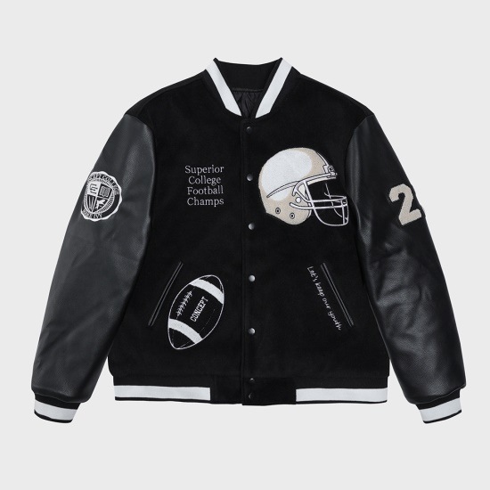 俳優オチャンソクイギュン着用ジャケットラグビーチャンスパッチブラックバシティジャケット オールブラックフットボールチャンスバシティジャケット（男女共用）