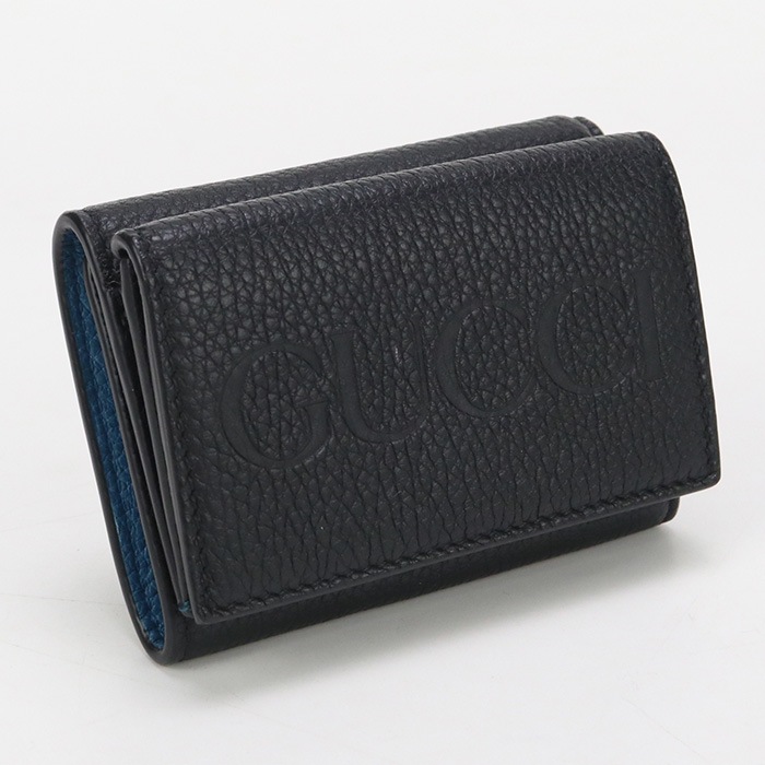 ミニ ウォレット グッチ ロゴ 736151 三折財布 レザー ブラック【中古】 ユニセックス