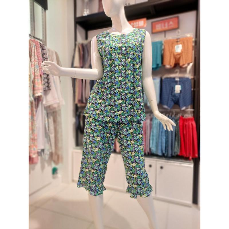 [釜山店] []麺レーヨン楊柳小花パジャマ(WPA7160W GR)