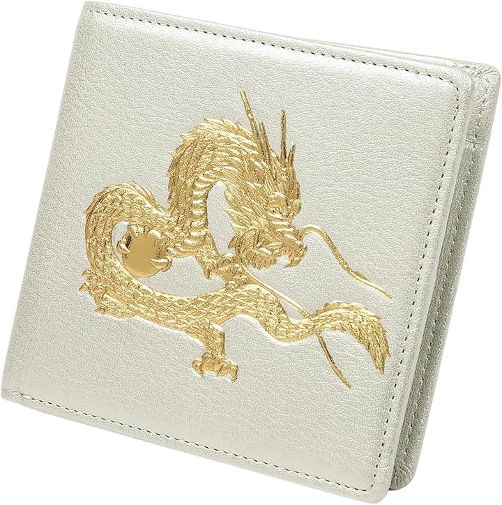 風水 皇帝龍 二つ折り財布 金運アップ 日本製 本革 本金箔刻印 牛革 黄金 竜 メンズ (本体のみ)