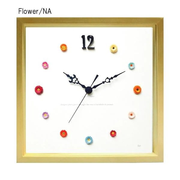 壁掛け時計 花 ペーパークイリング 作家ハンドメイド 木製 日本製 静音 26.5cm 正方形 おしゃれ インテリア